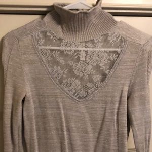 FREE PEOPLE lace silver turtle neck sweater SMALL